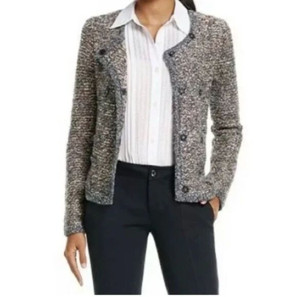 CABI Ritz Gray Brown Tweed Knit Snap Button Up Cardigan Sweater Size Small - Picture 5 of 5